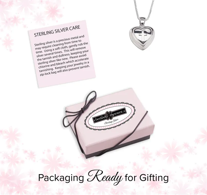 Necklaces Cherished Moments Sterling Silver Childrens Heart Locket with Cross
