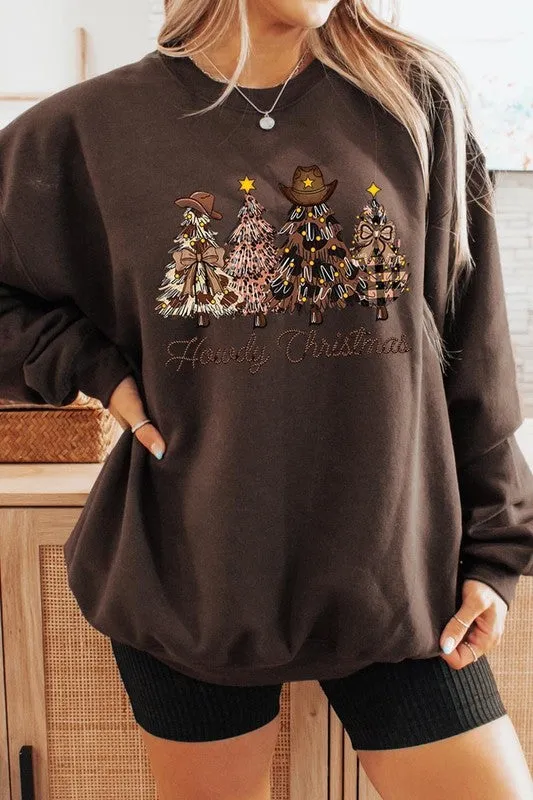 Necklaces Color Bear Howdy Christmas Tree Graphic Fleece Sweatshirts