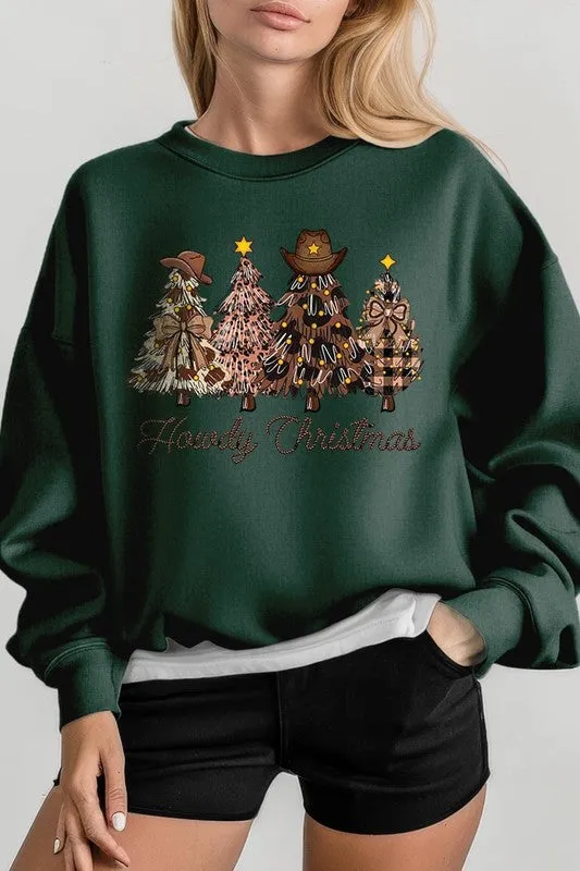 Necklaces Color Bear Howdy Christmas Tree Graphic Fleece Sweatshirts