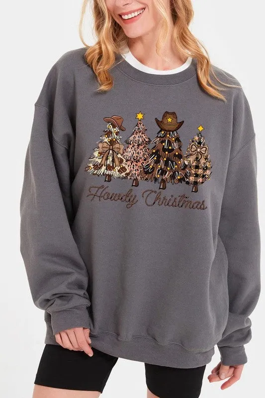 Necklaces Color Bear Howdy Christmas Tree Graphic Fleece Sweatshirts