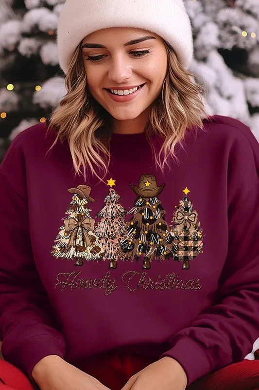 Necklaces Color Bear Howdy Christmas Tree Graphic Fleece Sweatshirts