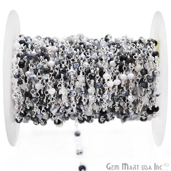 Necklaces Dendrite Opal Rondelle Silver Plated Wire Wrapped Beads Rosary Chain GemmartUSA Necklaces Dendrite Opal Rondelle Silver Plated Wire Wrapped Beads Rosary Chain GemmartUSA