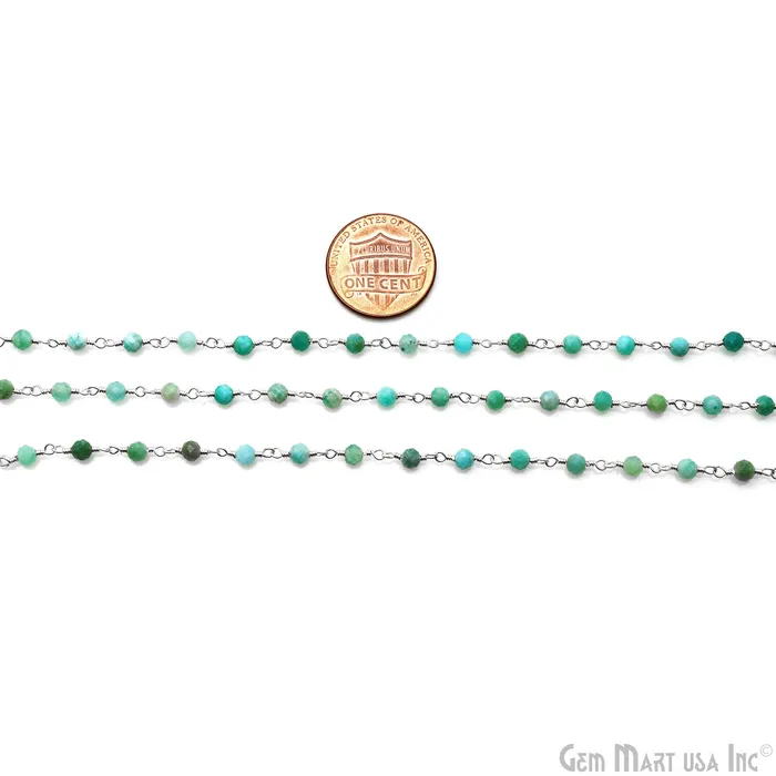 Necklaces GemMartUSA Amazonite 335mm Silver Plated Beaded Wire Wrapped Rosary Chain
