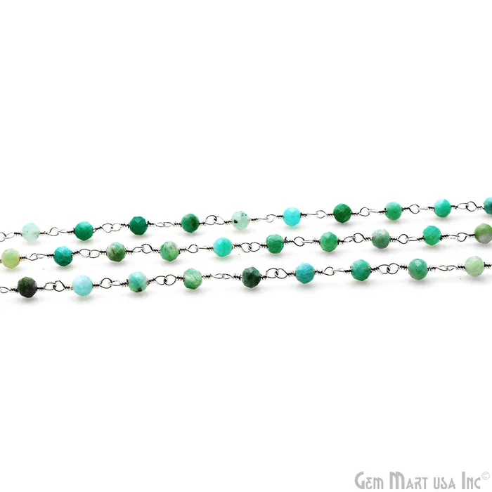 Necklaces GemMartUSA Amazonite 335mm Silver Plated Beaded Wire Wrapped Rosary Chain