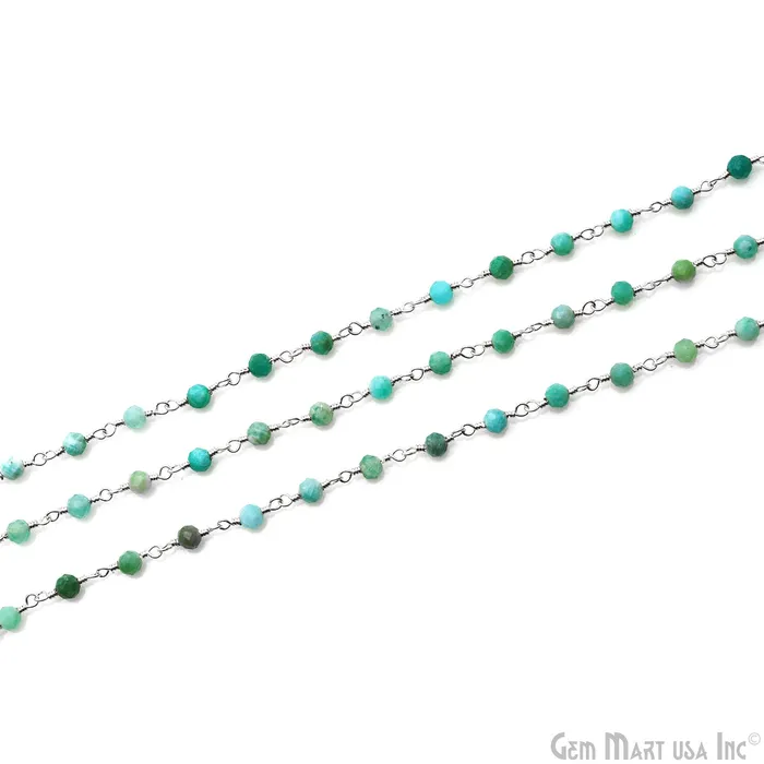 Necklaces GemMartUSA Amazonite 335mm Silver Plated Beaded Wire Wrapped Rosary Chain