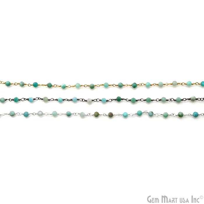 Necklaces GemMartUSA Amazonite 335mm Silver Plated Beaded Wire Wrapped Rosary Chain