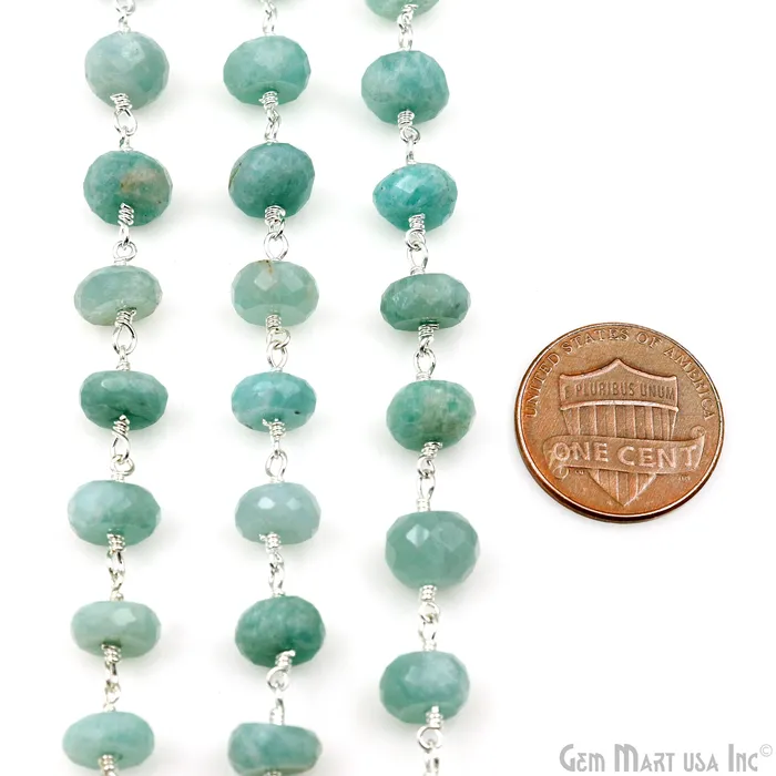 Necklaces GemmartUSA Amazonite 89mm Silver Plated Faceted Rondelle Beads Wire Wrapped Rosary Chain Necklaces GemmartUSA Amazonite 89mm Silver Plated Faceted Rondelle Beads Wire Wrapped Rosary Chain