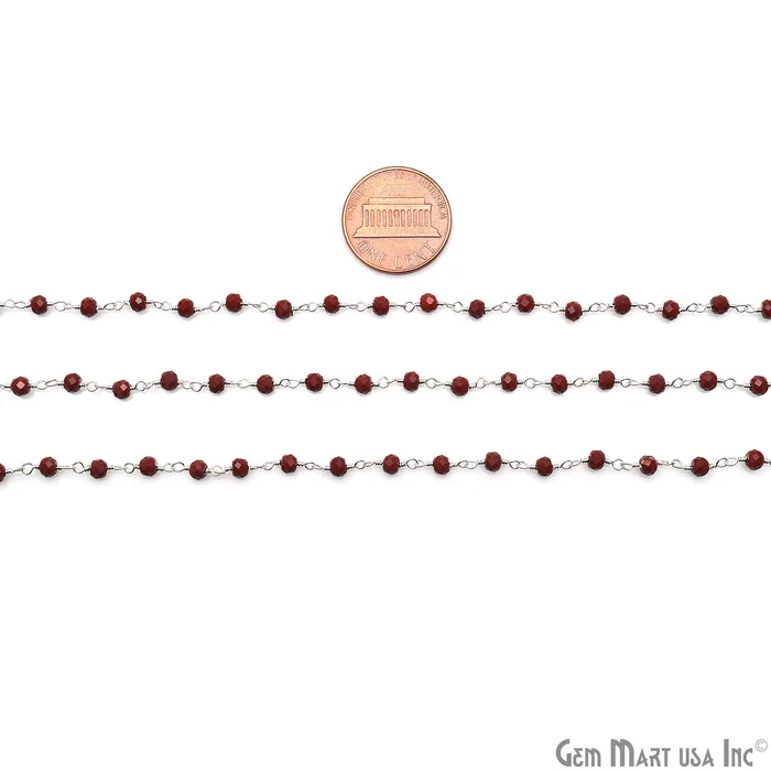 Necklaces GemMartUSA Brown Sunstone Faceted 335mm Silver Plated Beaded Wire Wrapped Rosary Chain