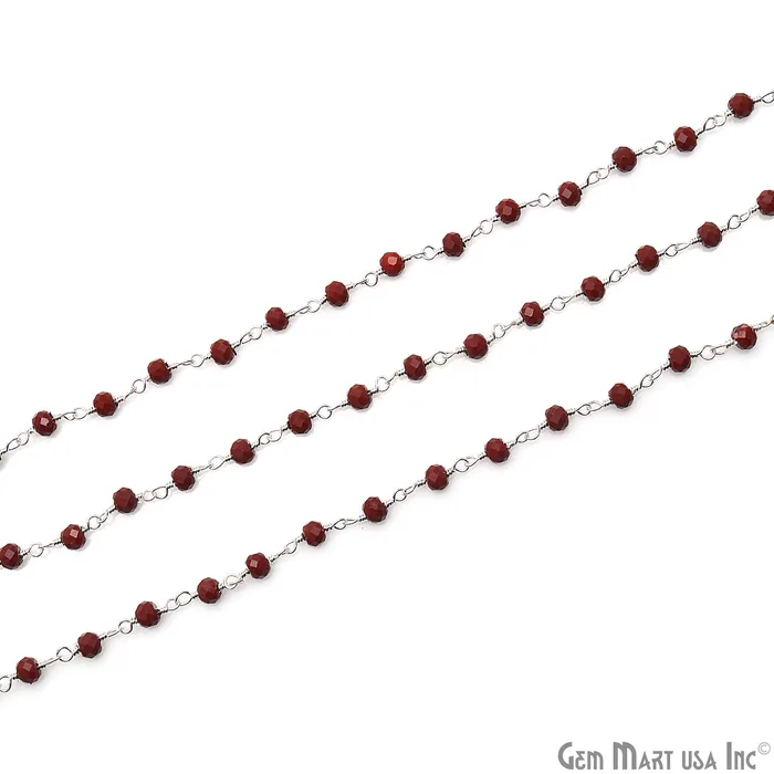 Necklaces GemMartUSA Brown Sunstone Faceted 335mm Silver Plated Beaded Wire Wrapped Rosary Chain