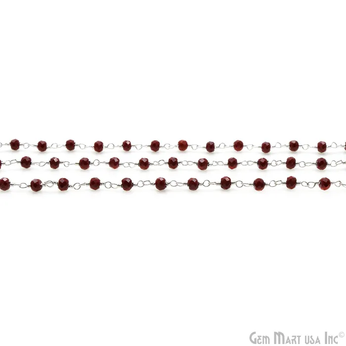 Necklaces GemMartUSA Brown Sunstone Faceted 335mm Silver Plated Beaded Wire Wrapped Rosary Chain