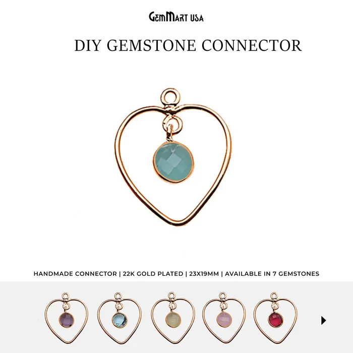 Necklaces GemmartUSA DIY Dangle Beaded Gemstone Gold Plated Heart Connector 1PC Necklaces GemmartUSA DIY Dangle Beaded Gemstone Gold Plated Heart Connector 1PC