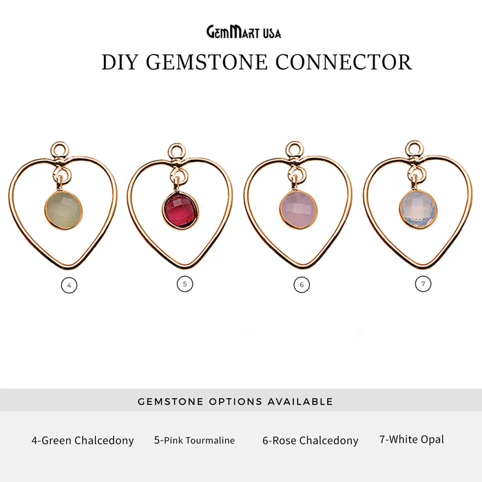 Necklaces GemmartUSA DIY Dangle Beaded Gemstone Gold Plated Heart Connector 1PC Necklaces GemmartUSA DIY Dangle Beaded Gemstone Gold Plated Heart Connector 1PC