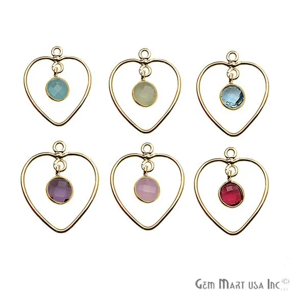 Necklaces GemmartUSA DIY Dangle Beaded Gemstone Gold Plated Heart Connector 1PC Necklaces GemmartUSA DIY Dangle Beaded Gemstone Gold Plated Heart Connector 1PC