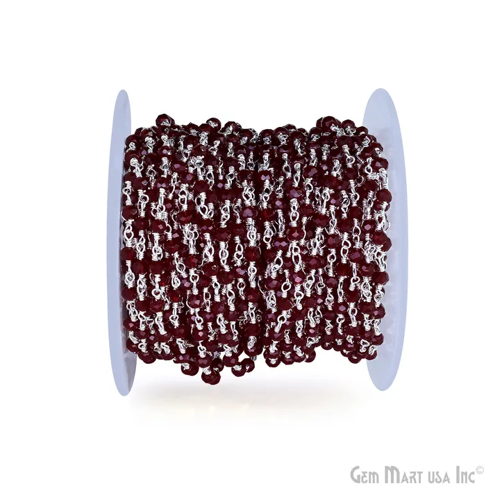 Necklaces GemMartUSA Garnet Color 335mm Tiny Beads Silver Plated Wire Wrapped Rosary Chain