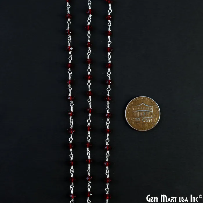 Necklaces GemMartUSA Garnet Color 335mm Tiny Beads Silver Plated Wire Wrapped Rosary Chain Necklaces GemMartUSA Garnet Color 335mm Tiny Beads Silver Plated Wire Wrapped Rosary Chain