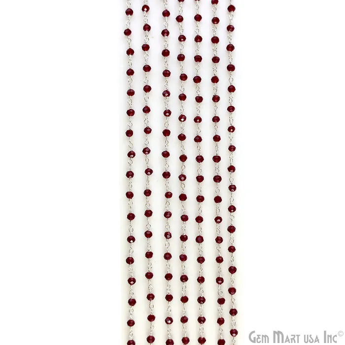 Necklaces GemMartUSA Garnet Color 335mm Tiny Beads Silver Plated Wire Wrapped Rosary Chain Necklaces GemMartUSA Garnet Color 335mm Tiny Beads Silver Plated Wire Wrapped Rosary Chain