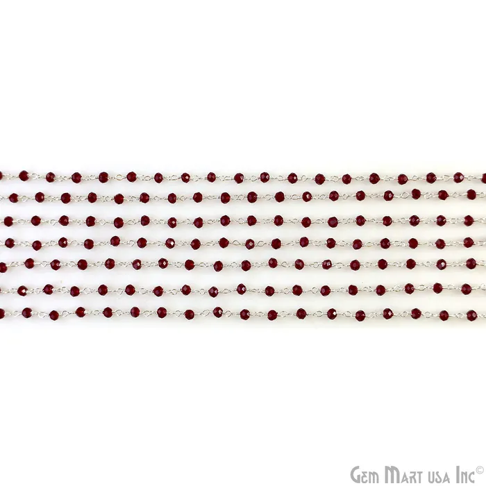 Necklaces GemMartUSA Garnet Color 335mm Tiny Beads Silver Plated Wire Wrapped Rosary Chain Necklaces GemMartUSA Garnet Color 335mm Tiny Beads Silver Plated Wire Wrapped Rosary Chain