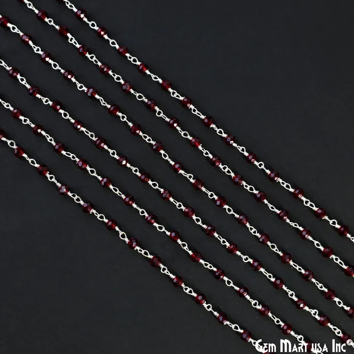 Necklaces GemMartUSA Garnet Color 335mm Tiny Beads Silver Plated Wire Wrapped Rosary Chain Necklaces GemMartUSA Garnet Color 335mm Tiny Beads Silver Plated Wire Wrapped Rosary Chain
