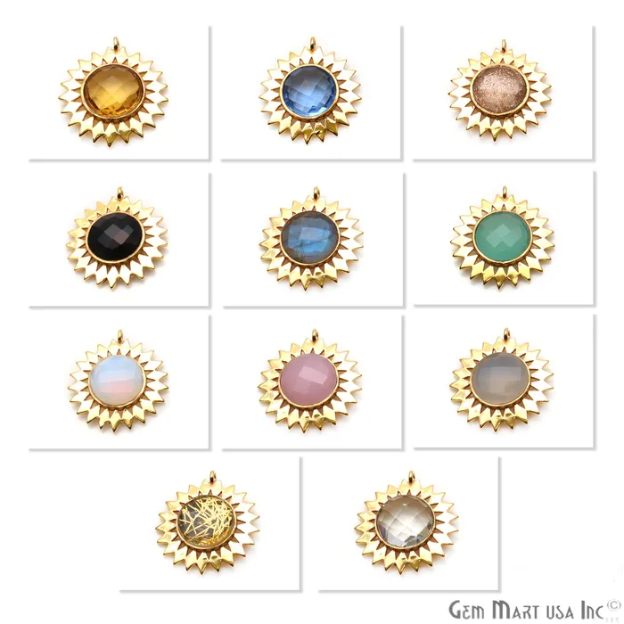 Necklaces GemmartUSA Gemstone 27x25mm Sun Flower Gold Plated Single Bail Pendant Connector Necklaces GemmartUSA Gemstone 27x25mm Sun Flower Gold Plated Single Bail Pendant Connector