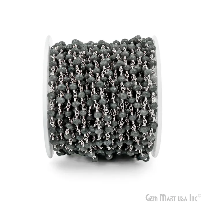 Necklaces GemMartUSA Gray Jade Faceted Beads 4mm Silver Plated Gemstone Rosary Chain Necklaces GemMartUSA Gray Jade Faceted Beads 4mm Silver Plated Gemstone Rosary Chain