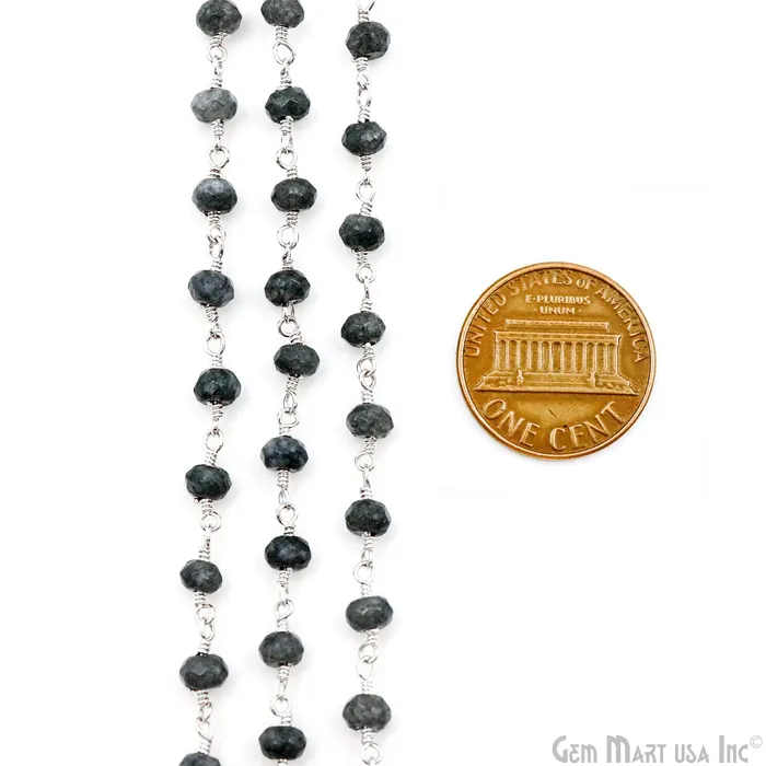 Necklaces GemMartUSA Gray Jade Faceted Beads 4mm Silver Plated Gemstone Rosary Chain Necklaces GemMartUSA Gray Jade Faceted Beads 4mm Silver Plated Gemstone Rosary Chain