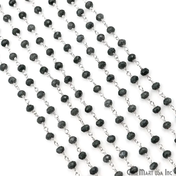 Necklaces GemMartUSA Gray Jade Faceted Beads 4mm Silver Plated Gemstone Rosary Chain Necklaces GemMartUSA Gray Jade Faceted Beads 4mm Silver Plated Gemstone Rosary Chain