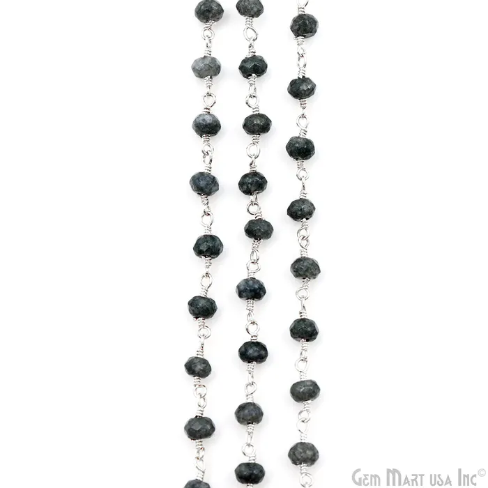 Necklaces GemMartUSA Gray Jade Faceted Beads 4mm Silver Plated Gemstone Rosary Chain Necklaces GemMartUSA Gray Jade Faceted Beads 4mm Silver Plated Gemstone Rosary Chain
