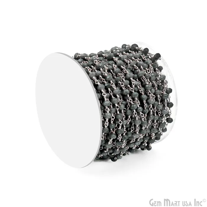 Necklaces GemMartUSA Gray Jade Faceted Beads 4mm Silver Plated Gemstone Rosary Chain Necklaces GemMartUSA Gray Jade Faceted Beads 4mm Silver Plated Gemstone Rosary Chain