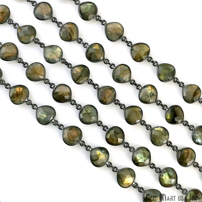 Necklaces GemMartUSA Labradorite 12mm Heart Bezel Link Oxidized Continuous Connector Chain