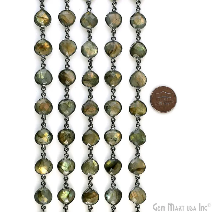 Necklaces GemMartUSA Labradorite 12mm Heart Bezel Link Oxidized Continuous Connector Chain