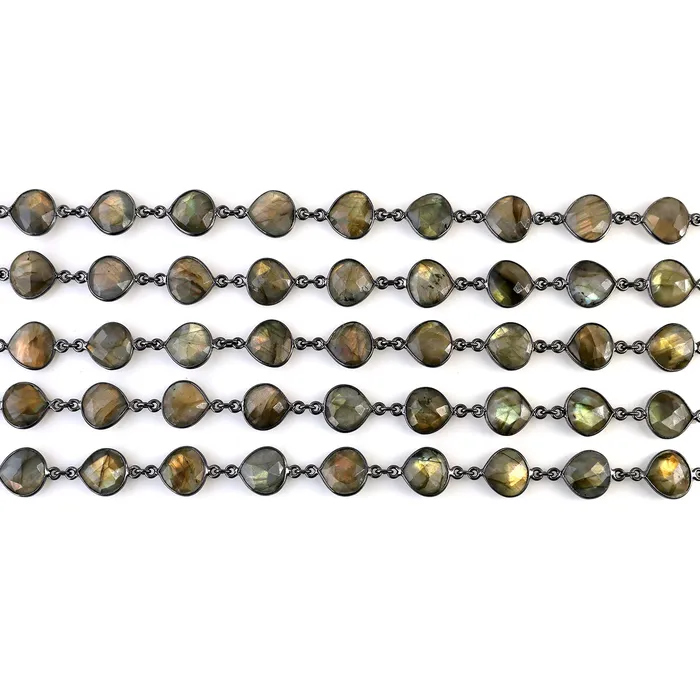 Necklaces GemMartUSA Labradorite 12mm Heart Bezel Link Oxidized Continuous Connector Chain