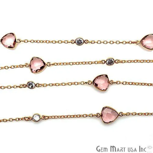 Necklaces GemMartUSA Pink Amethyst With Crystal 10mm Gold Plated Bezel Link Connector Chain Necklaces GemMartUSA Pink Amethyst With Crystal 10mm Gold Plated Bezel Link Connector Chain