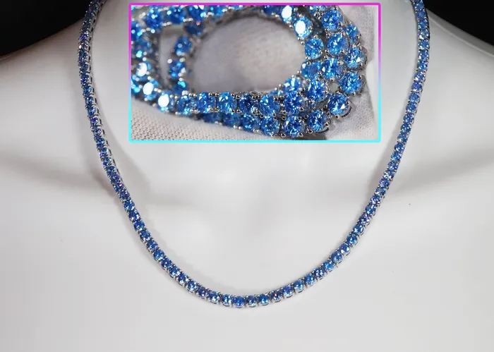 Necklaces Lab Diamonds London Tennis Chain Blue Diamond Tennis Chain Tennis Necklace Aquamarine Tennis Chain