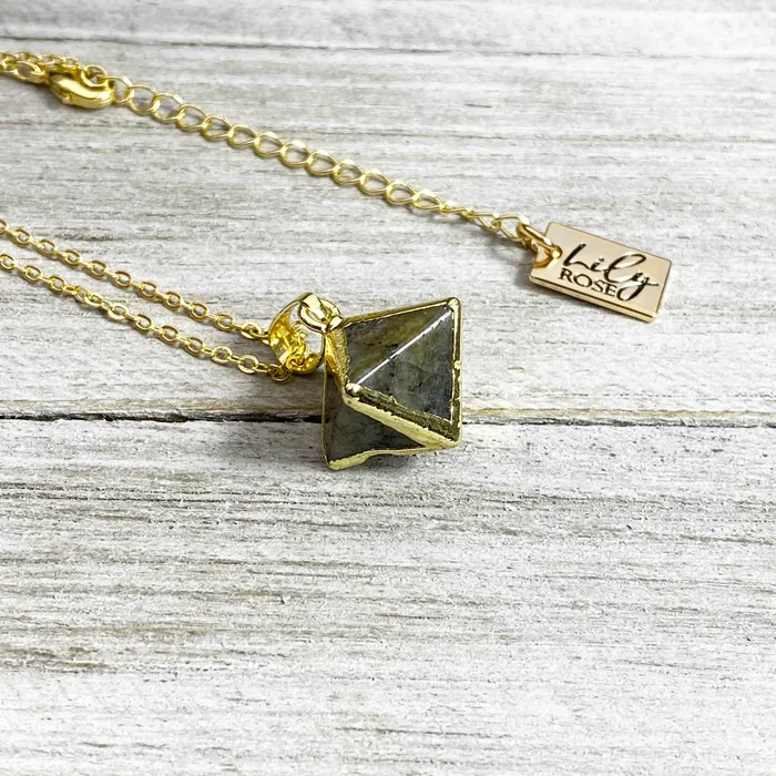 Necklaces Lily Rose Jewelry Last 1 Labradorite Shaman Stone Double Pointed Pyramid Pendant 18 Gold Necklace