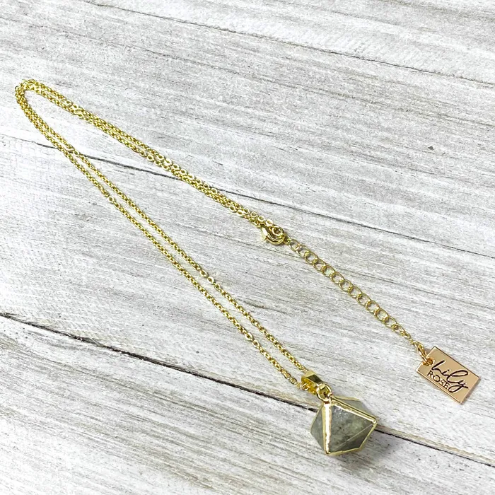 Necklaces Lily Rose Jewelry Last 1 Labradorite Shaman Stone Double Pointed Pyramid Pendant 18 Gold Necklace