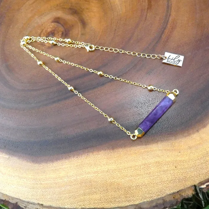 Necklaces Minimalist Amethyst Rounded Bar Pendant Choker 14 2 Gold Necklace Lily Rose Jewelry