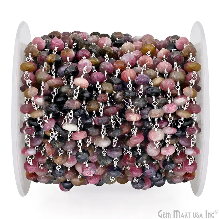 Necklaces Multi Tourmaline Cabochon Beads 67mm Silver Plated Gemstone Rosary Chain GemMartUSA Necklaces Multi Tourmaline Cabochon Beads 67mm Silver Plated Gemstone Rosary Chain GemMartUSA