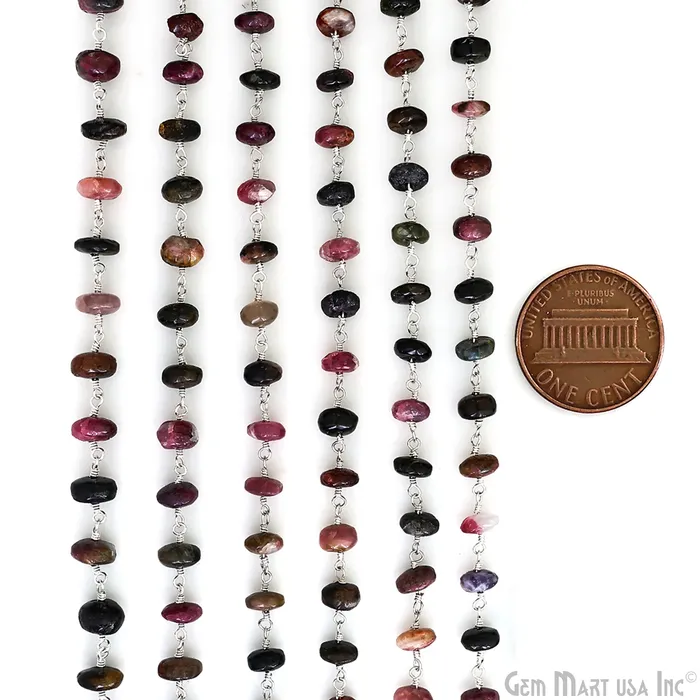 Necklaces Multi Tourmaline Cabochon Beads 67mm Silver Plated Gemstone Rosary Chain GemMartUSA Necklaces Multi Tourmaline Cabochon Beads 67mm Silver Plated Gemstone Rosary Chain GemMartUSA