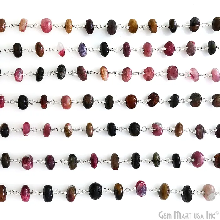 Necklaces Multi Tourmaline Cabochon Beads 67mm Silver Plated Gemstone Rosary Chain GemMartUSA Necklaces Multi Tourmaline Cabochon Beads 67mm Silver Plated Gemstone Rosary Chain GemMartUSA