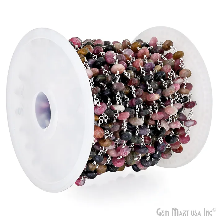 Necklaces Multi Tourmaline Cabochon Beads 67mm Silver Plated Gemstone Rosary Chain GemMartUSA Necklaces Multi Tourmaline Cabochon Beads 67mm Silver Plated Gemstone Rosary Chain GemMartUSA