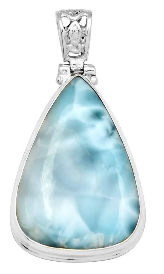 Necklaces Natural Larimar 1 34 Long 925 Solid Sterling Silver Pendant With 18 Chain YoTreasure