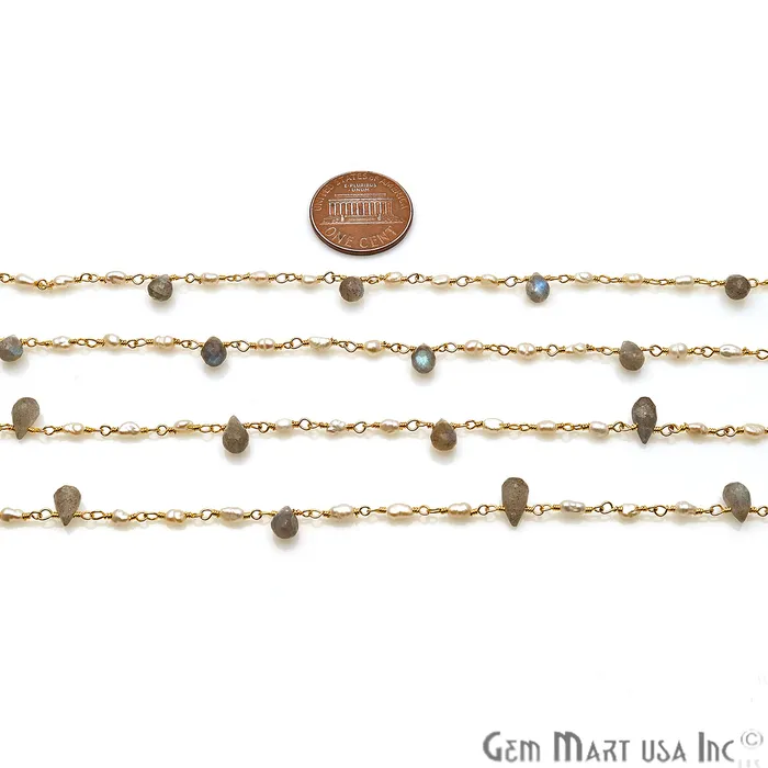Necklaces Pearl And Labradorite Gold Wire Wrapped Beads Rosary Chain GemmartUSA Necklaces Pearl And Labradorite Gold Wire Wrapped Beads Rosary Chain GemmartUSA