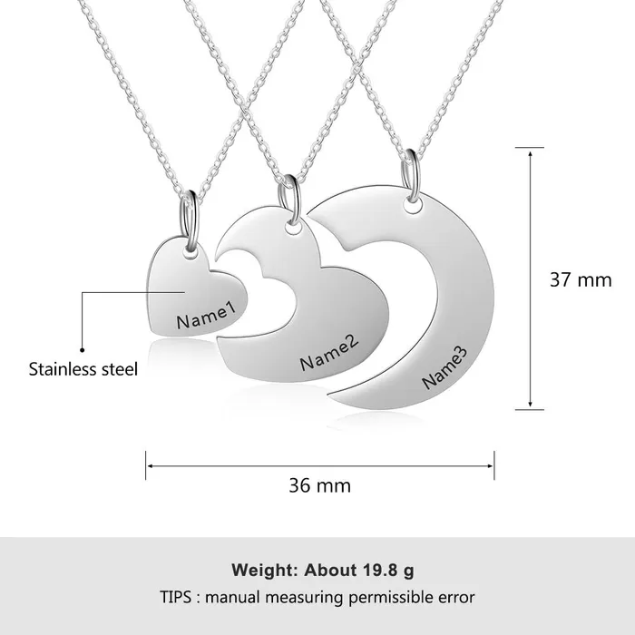 Necklaces Personalized Stainless Steel Necklace for Women with 3 Custom Names Heart Pendant Gift for BFF Cousins Siblings customjewelryan