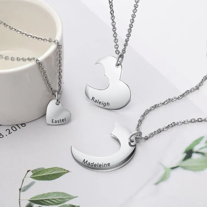 Necklaces Personalized Stainless Steel Necklace for Women with 3 Custom Names Heart Pendant Gift for BFF Cousins Siblings customjewelryan