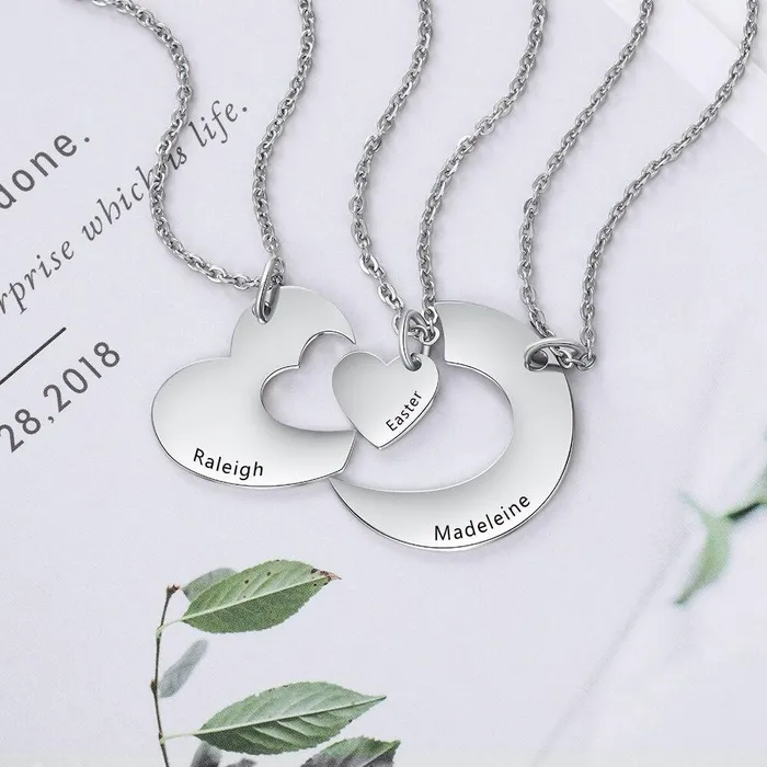 Necklaces Personalized Stainless Steel Necklace for Women with 3 Custom Names Heart Pendant Gift for BFF Cousins Siblings customjewelryan