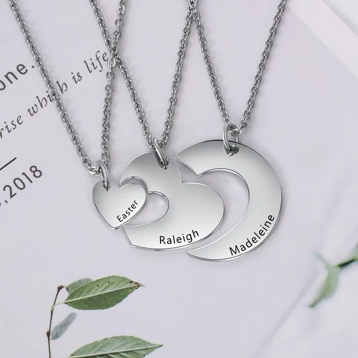 Necklaces Personalized Stainless Steel Necklace for Women with 3 Custom Names Heart Pendant Gift for BFF Cousins Siblings customjewelryan