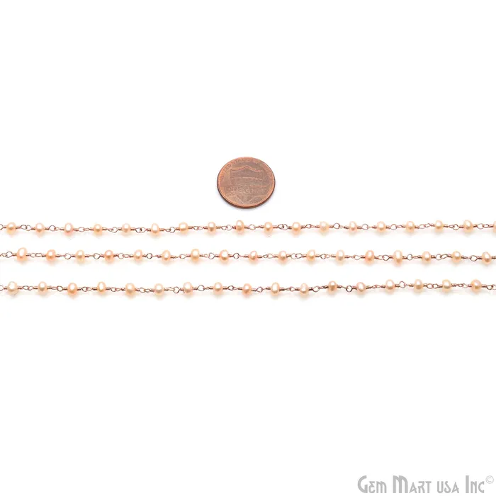 Necklaces Pink Pearl 335mm Rose Gold Plated Beaded Wire Wrapped Rosary Chain GemMartUSA