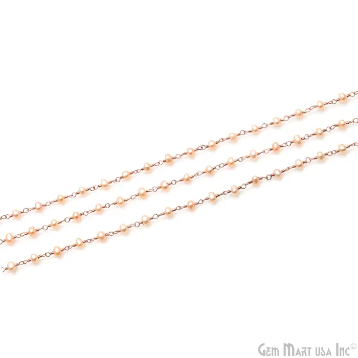 Necklaces Pink Pearl 335mm Rose Gold Plated Beaded Wire Wrapped Rosary Chain GemMartUSA
