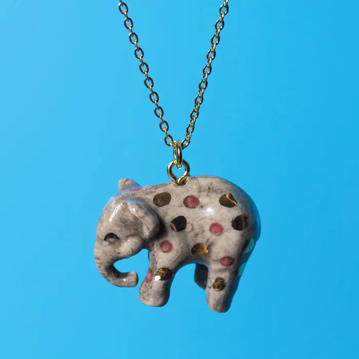 Necklaces Pink Polka Dot Elephant Necklace Camp Hollow