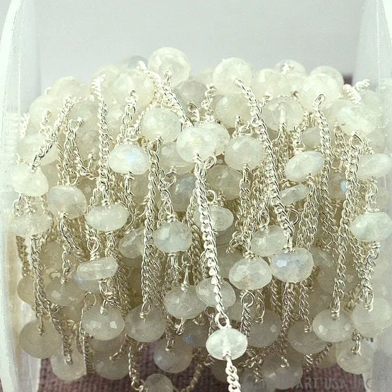 Necklaces Rainbow Moonstone Silver Plated Wire Wrapped Rosary Chain GemMartUSA Necklaces Rainbow Moonstone Silver Plated Wire Wrapped Rosary Chain GemMartUSA
